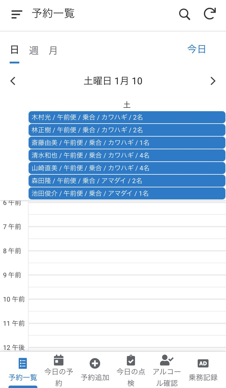 当日の名簿画面